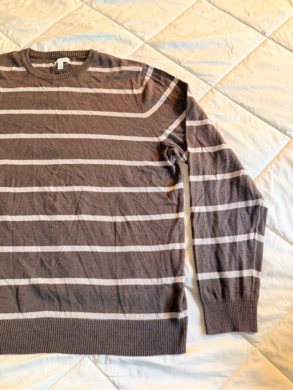 Sonoma Brown Crewneck Sweater with Cream Stripes